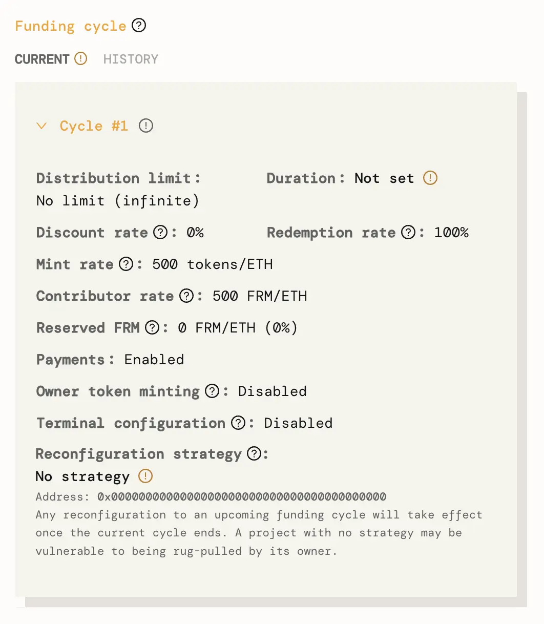 Funding cycle configuration for the FORMING project on Juicebox