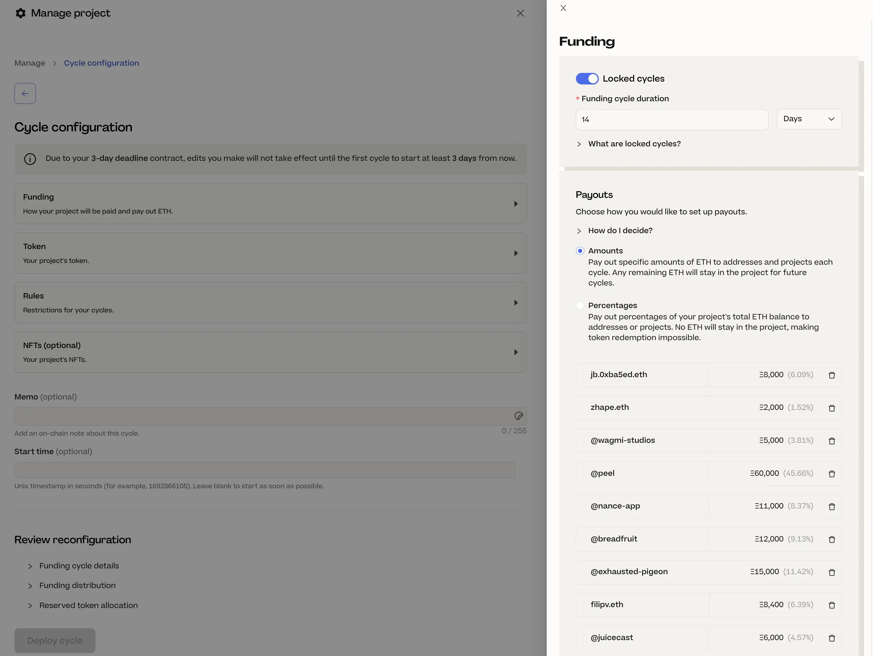 Old cycle configuration page