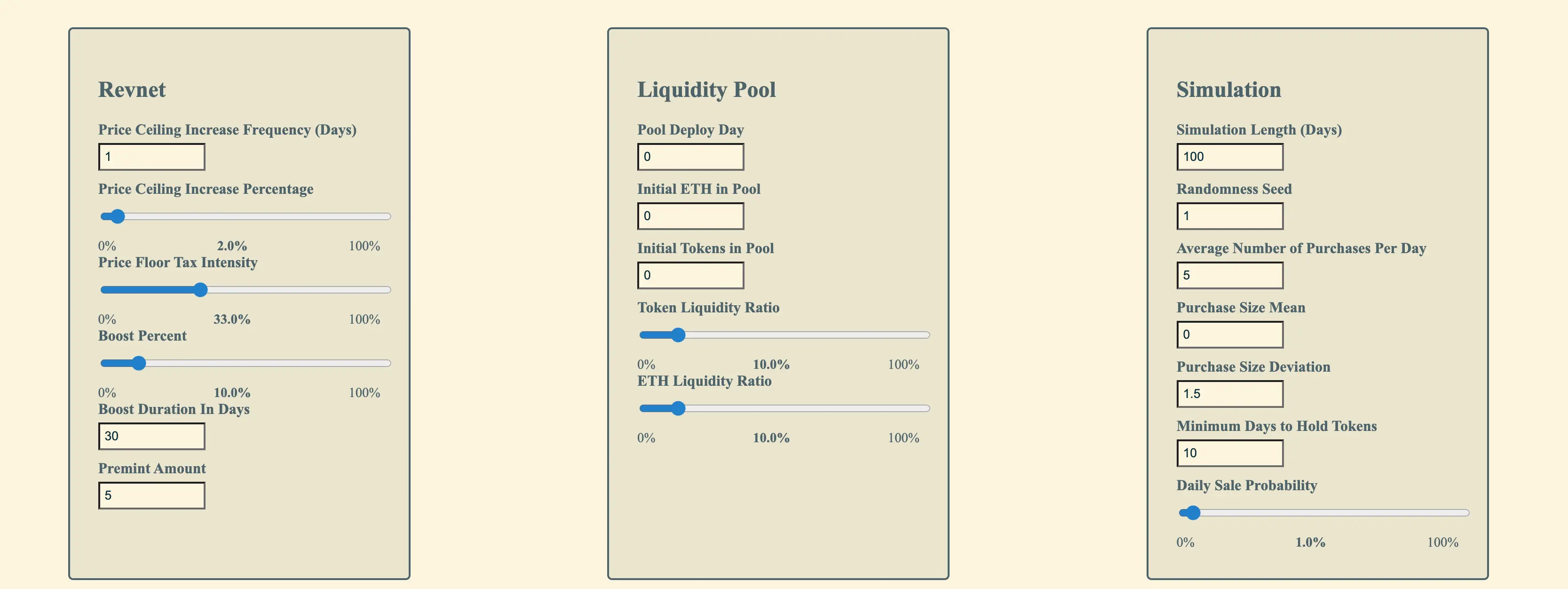 Simulator parameters input