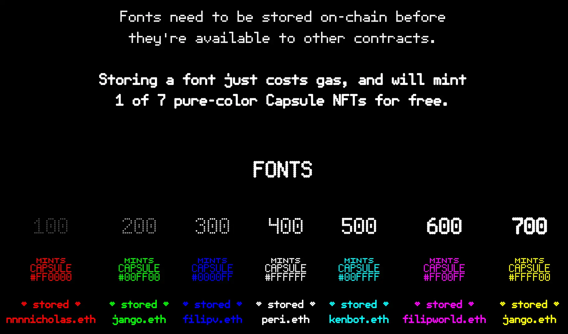 7 fonts minted