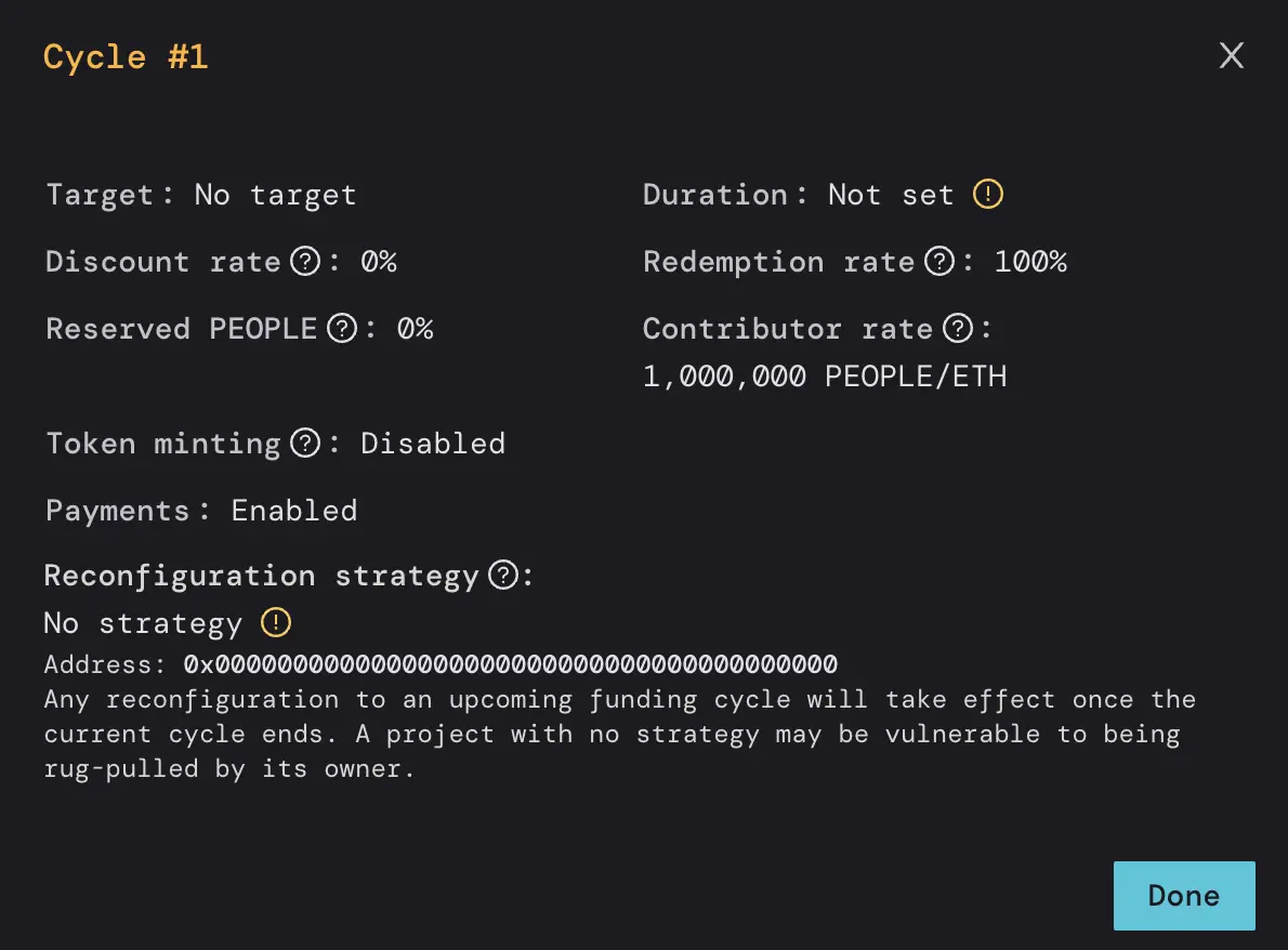 ConstitutionDAO’s configuration for Funding Cycle #1