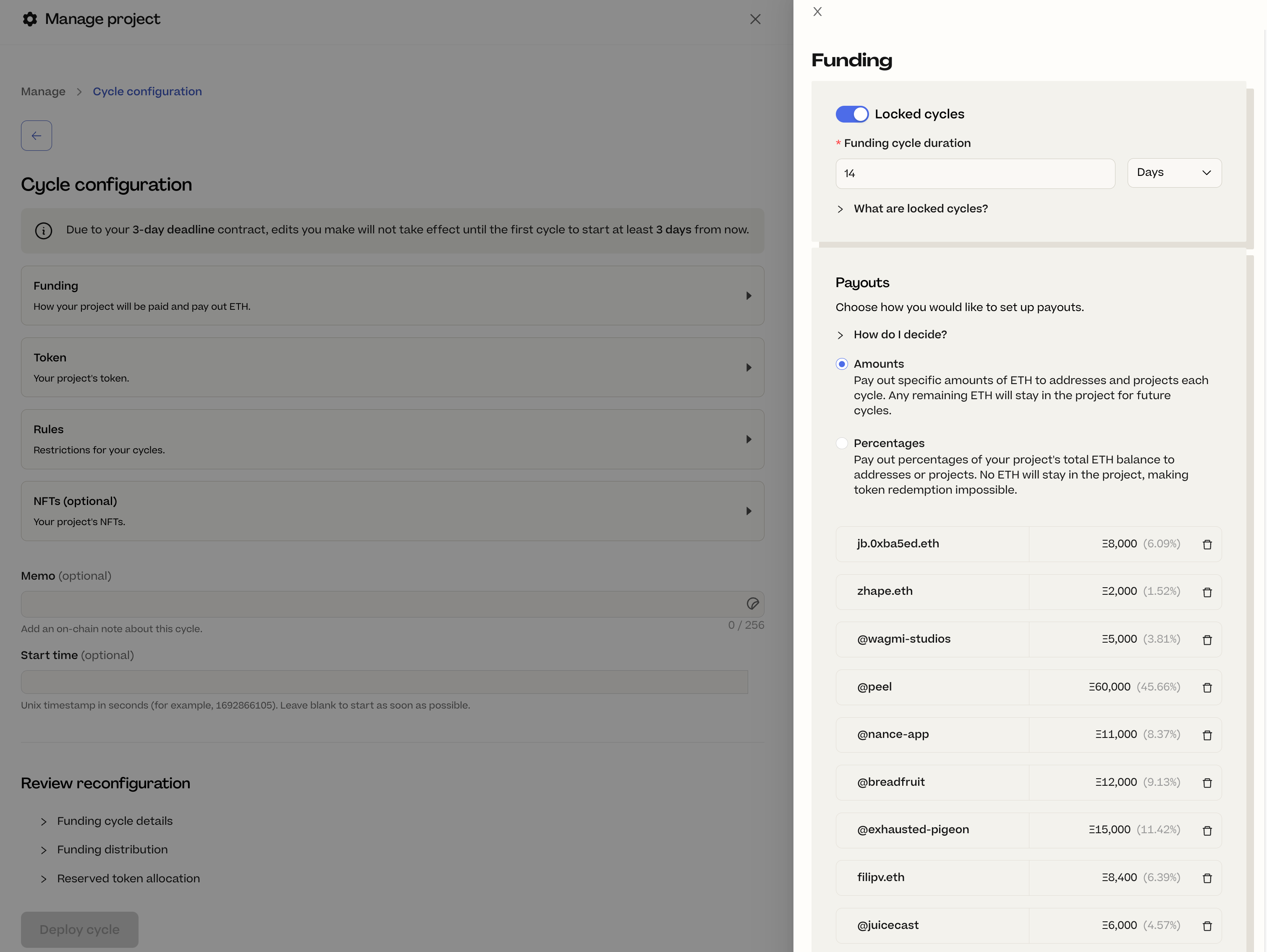 Old cycle configuration page