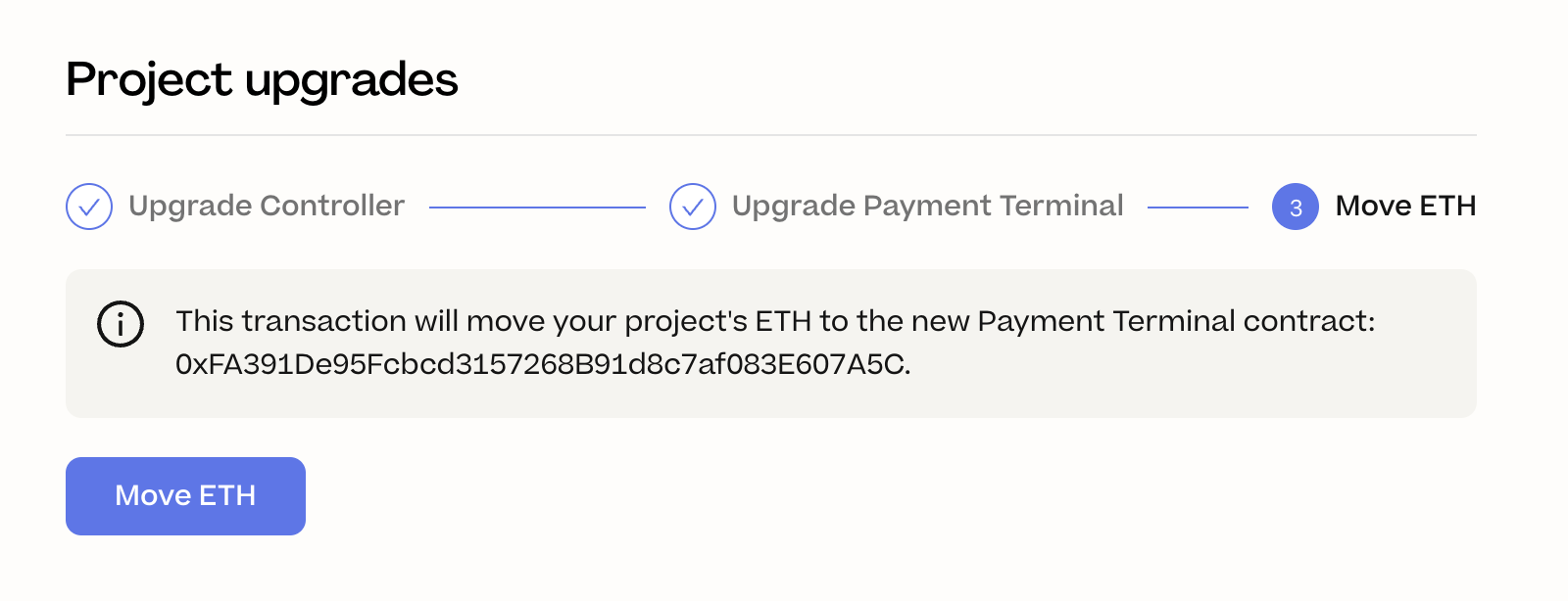 Move ETH screen